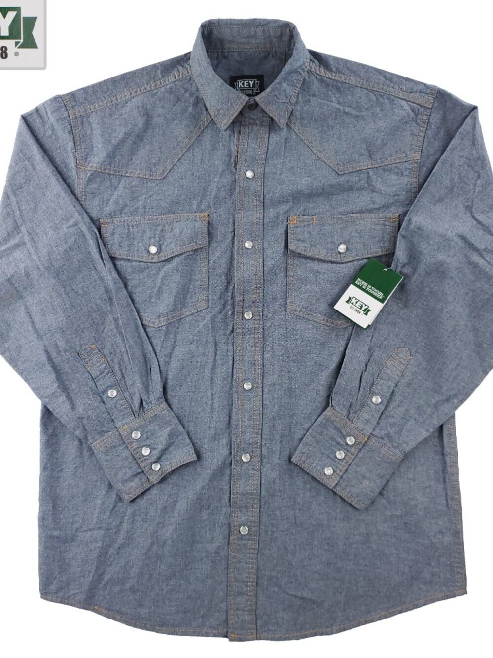 Key Apparel Chambray Shirt Pearl Snap Western Workwear Men's Medium NWT
